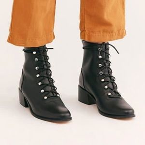 NWT Free People Eberly Leather Lace Up Boots Black 36